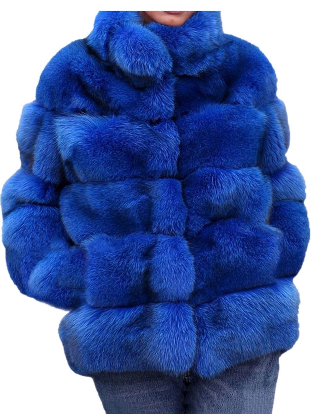 Blue Faux Fur Puffer Jacket - Women